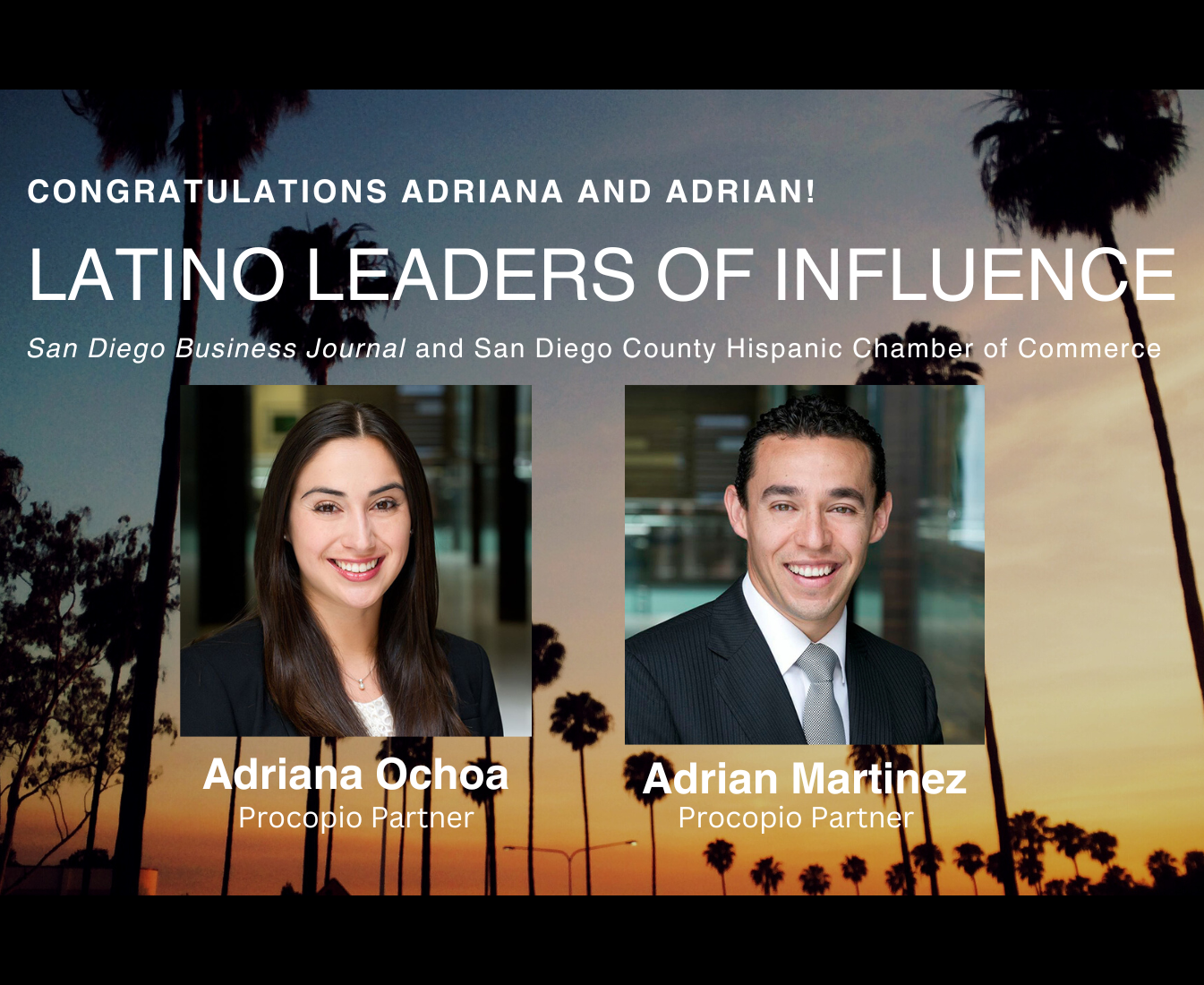 Procopio Partners Adriana Ochoa and Adrian Martinez Named Latino